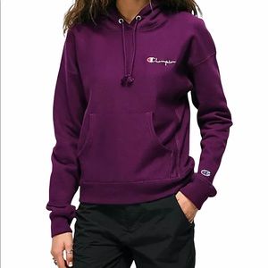 Champion Reverse Weave Hoodie Vintage Logo Purple